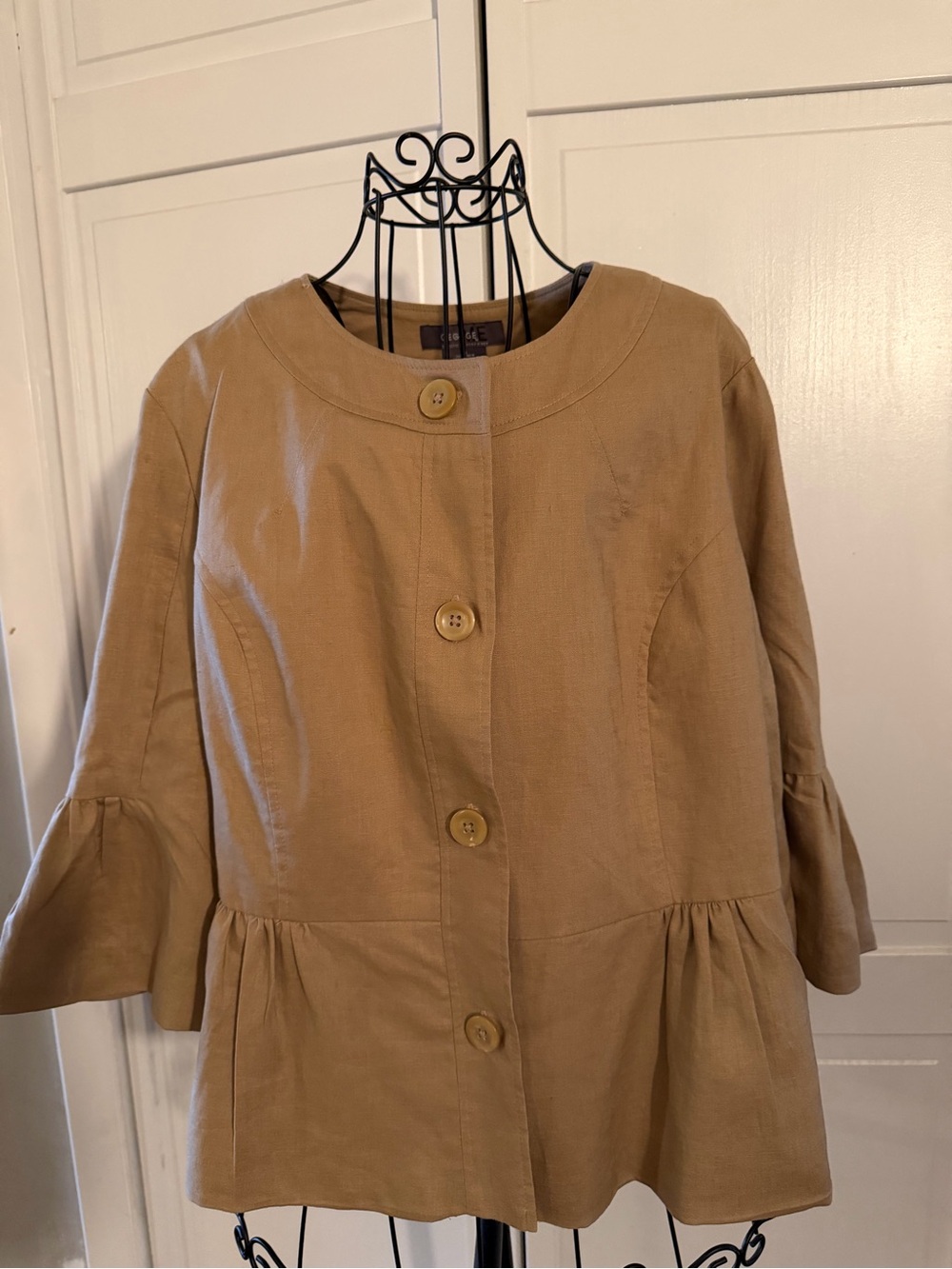 Woven Tan Peplum Jacket - Women